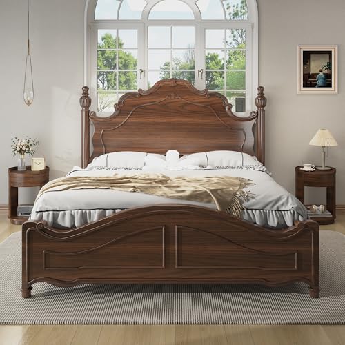 Image of Chogori Solid Wood End Table Set of 2 with Drawer & Storage Shelf - Walnut Round Accent Nightstand, Farmhouse Side Table for Small Spaces, Living Room, Easy Assembly