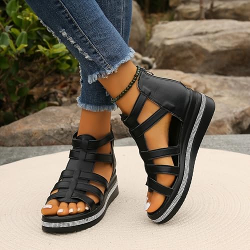 Gladiator Sandals for Women with Zipper Hollow Out Breathable Roman Sandals Summer Casual Open Toe Ankle Strap Sandal2