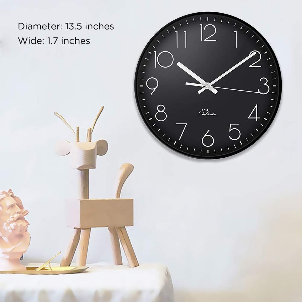 WallarGe Atomic Wall Clock - 13.5 Inch Silent Night Light Wall Clock Battery Operated