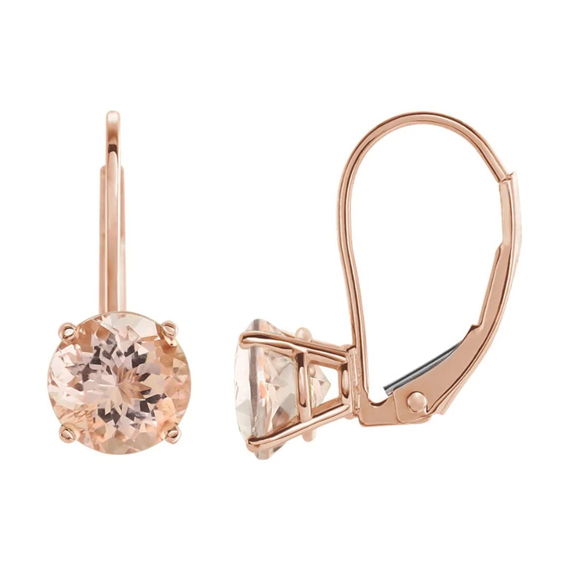 Solid 14k Rose Gold Morganite Dangle Lever back Earrings