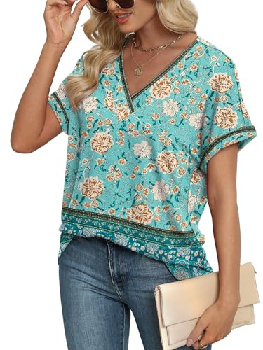 Image of WIHOLL Womens Summer Tops Short Dolman Sleeve Shirts 2026 Fashion V Neck Outfits Clothes