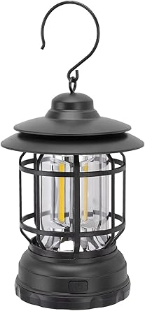 PARYAVARAN Camping Lantern Rechargeable Portable Battery Operated Retro Camping Lamp Waterproof Hanging Lamp for Outdoor Hiking Garden Camping and Emergency (Black)