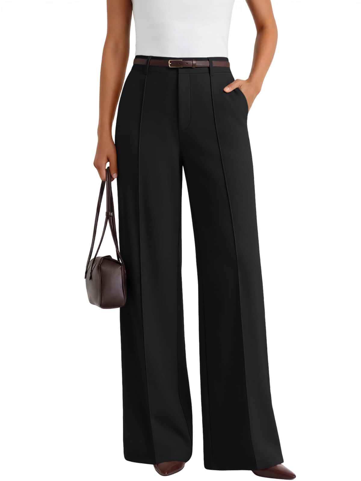 LILLUSORY High Waisted Front Seam Stretchy Dress Work Pants with Pockets Wide Leg & Drapey Fit, Functional Side Pockets, Business Casual Slacks , Versatile Capsule Wardrobe Staple