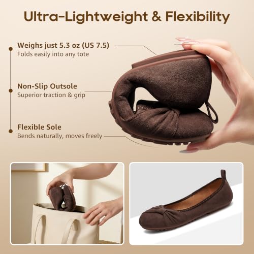 Image of Ecetana Comfortable Ballet Flats for Women: Lightweight Cushioned Foldable Slip-On Work Shoes with Memory Foam - All Day Walking Comfort - Dressy Flats for Office Business