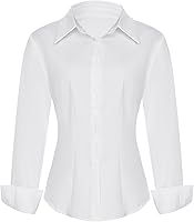 Vista 8 de Button Down Shirts for Women Slim Fit Long Sleeve Stretch Dress Shirts Work Shirt Wrinkle Free Office Blouse Top