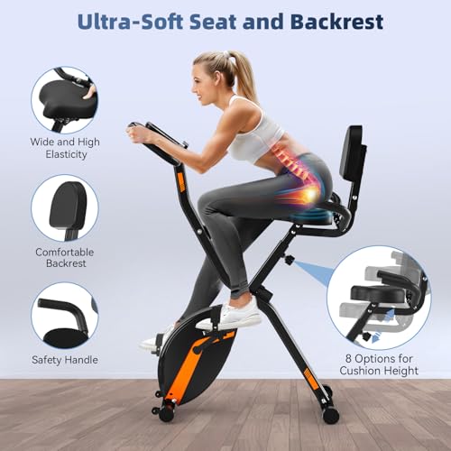 2026 New Exercise Bike Foldable with 16 Levels Magnetic Resistance, Folding Cycling Bike with LCD Display & Heart Rate Sensor, Oversized Saddle with Backrest, Foldable Fitness Bicycle For Home Gym - Image 4