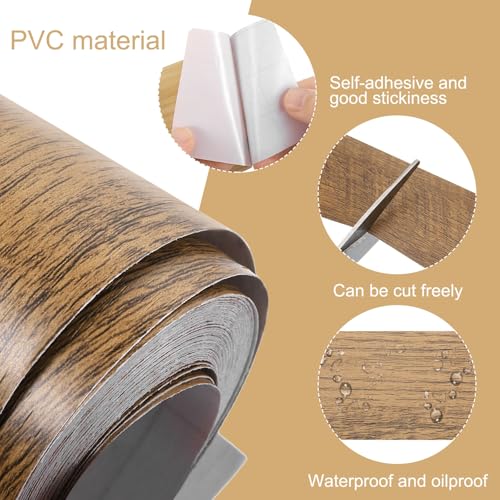 Image of uxcell 1 Roll Wood Grain Tape, 5.91 inch x33 Ft Realistic Textured Repair Tape Self Adhesive Wood Textured Patch with Tool for Floor Wall Door Table Cabinets Furniture Home Decor(Coffee Color)