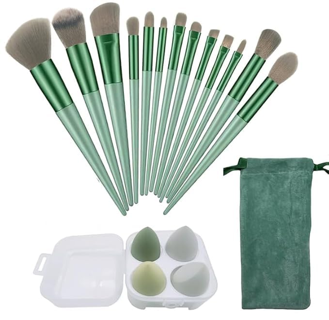 Foundation Makeup Brushes 13 Pcs Makeup Brush Set Premium Synthetic Foundation Brush Blending Face Powder Blush Concealers Eyeshadow Brush Make Up Brushes Set Carry Bag With 4 Pcs Beauty Blender Set Pack (13Pcs Makeup Brush + 4 Pcs Makeup Puff Box)-picture-34