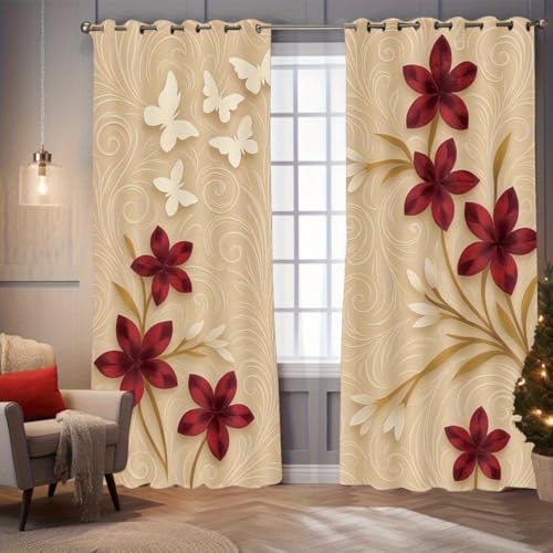 Lot de 2 Rideaux Fleurs Arabesques Style Luxe Européen 140L X 220H Cm Rideau Occultant Thermiques...