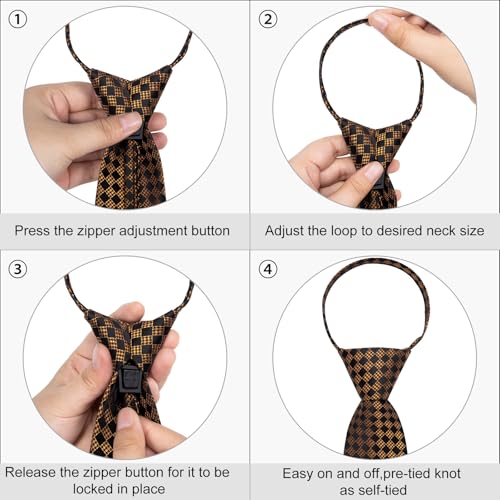 Image of DiBanGu Mens Zipper Ties Silk Adjustable Necktie Pocket Square | Paisley /Striped Pattern,Pre-tied Gift Tie Sets,Jacquard Woven,Pocket Square Cufflinks,Great for Formal & Business Wedding