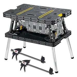 Keter Folding Worktable, Heavy-Duty, All-Weather Portable Workbench for DIY Home Improvements & Professional Worksites, 12″ Clamps, 1,000 Lbs Capacity