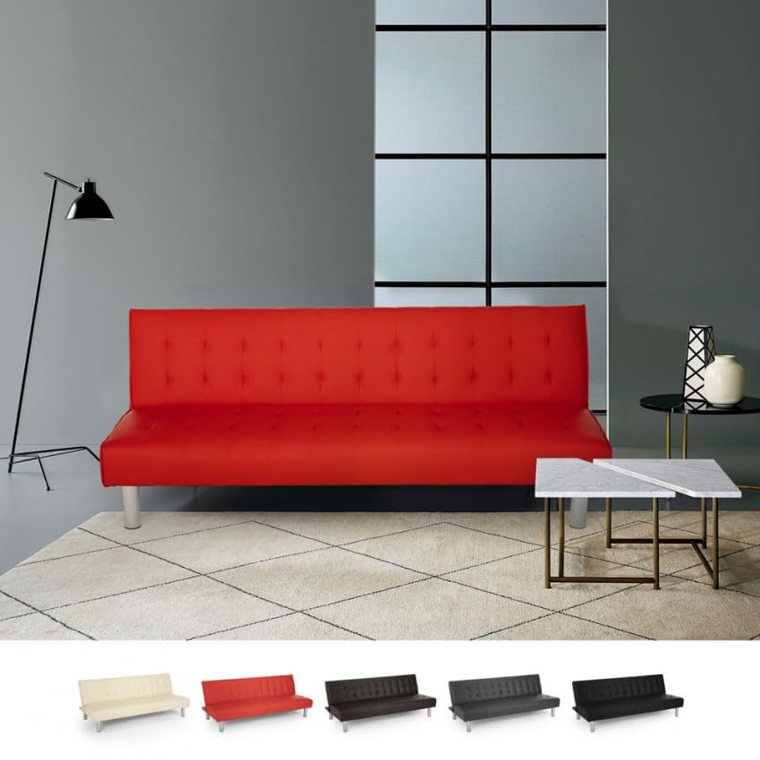 Produce Shop Canapé Convertible 2 Places clic-clac en Similicuir inclinable Design Moderne Elly - Rouge