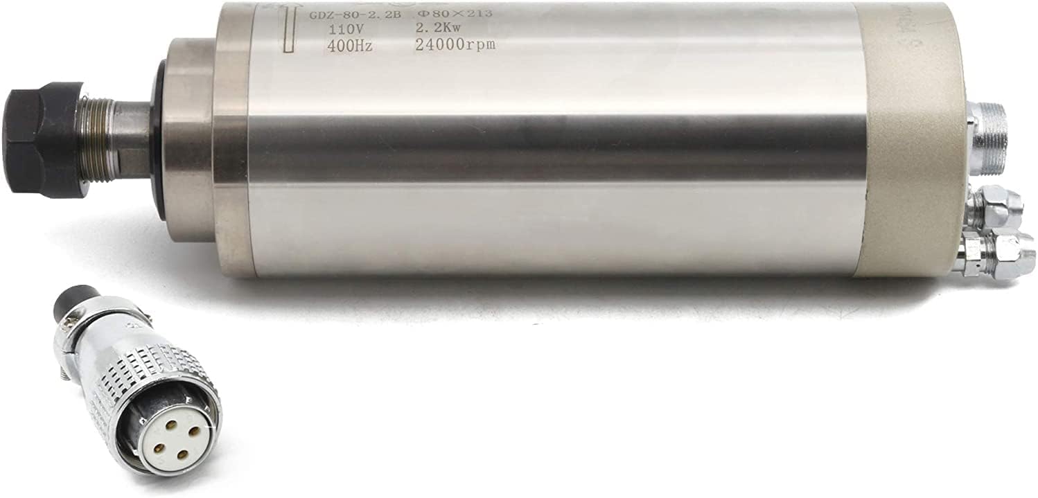 RATTMMOTOR 2.2KW 110V Water Cooled Spindle Motor 80mm, 24000RPM High Speed Spindle Motor ER20 Collet 15A 400HZ for CNC Router Engraver Milling Machine