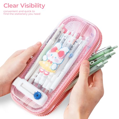 Image of M&G Pencil Case, Large Capacity Pencil Pouch Multi-Slot Pencil Case Organizer, Cute Portable Pencil Bag Transparent Stationary with Zipper for Makeup Brush Teen Boys Girls Office Students(Pink)