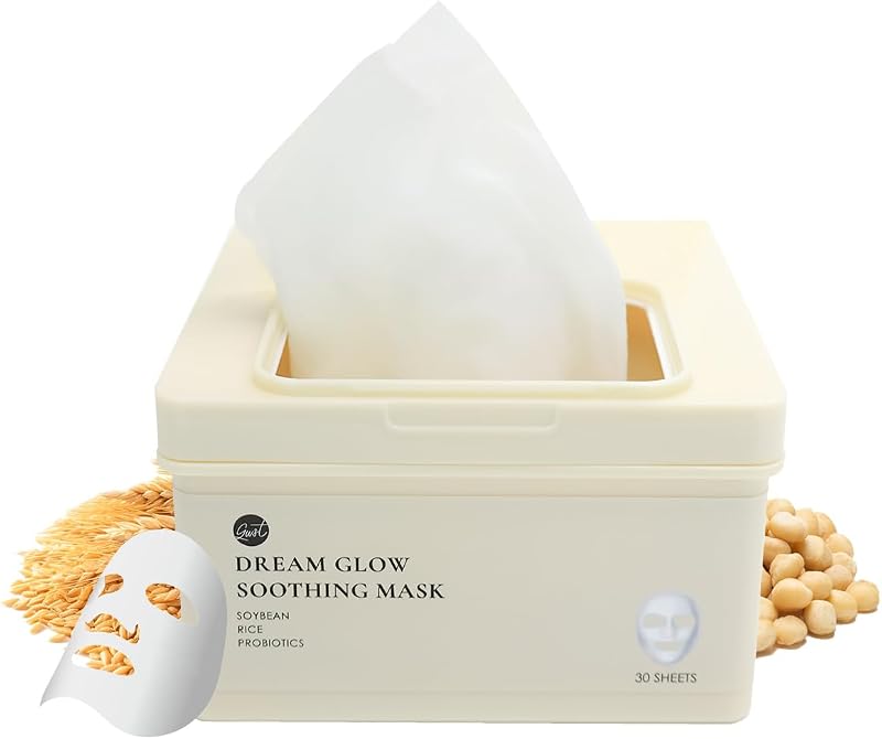 glowiest Dream Glow Máscara Facial em Tecido com Extrato de Soja e Água de Arroz, Niacinamida e Ácido Hialurônico de Diferentes Pesos Moleculares, Pacote com 30 Unidades