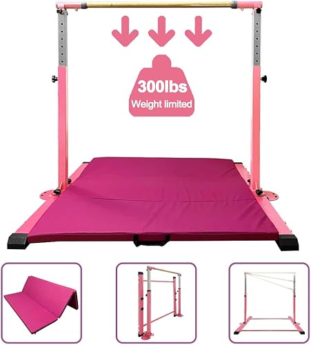 GBVUGY Barra de gimnasia para entrenamiento en interiores en casa, barra horizontal para niños y niñas, brazos ajustables de 3 a 5 pies, equipo de