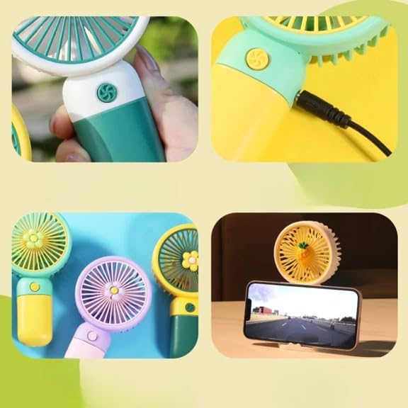 Image of Mini Handheld Rechargeable Fan | Portable USB Charging E-Fan with Stand, Quiet High-Speed Cooling, Cute Flower Design, Compact Personal for Home, Office, Travel & Outdoor Use