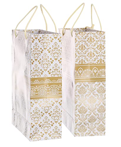Image of SAINIK'S - ACCESS TO QUALITY Golden Pyramid Design Paper Bags For Return Gift, Small Presents, Weddings, Birthday, Holiday Presents Design May Slightly Change (20.32 X 7.62 X 27.94 Cm, Pack Of 20)