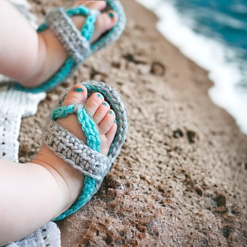 Handmade Crochet Baby Sandals - Soft Cotton Knit Flip-Flops Newborns - Eco-Friendly Gift Box - Soft Sole Cotton Infants Sandals - Beach Outfit Baby Photo Props3