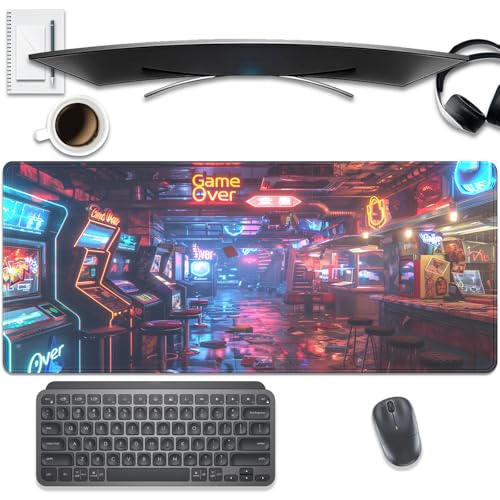 Cyberpunk Arcade Large Gaming Mouse Pad, 27.5x11.8in Neon...