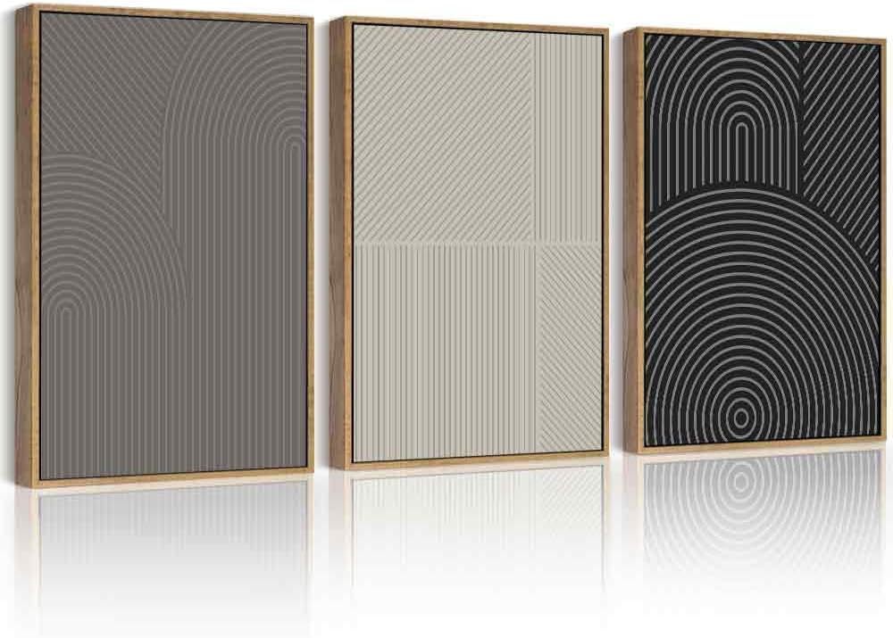Drsoum Minimalist Abstract Wall Art Framed Modern Boho Neutral Line Wall Decor Mid Century Geometric Artwork Bedroom Living Room 12x16in Natural Framed