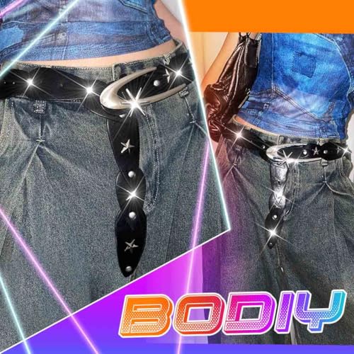 BODIY Star Studded Leather Belt Black Fashion Leather Belt Adjustable Belts Y2K Leather Accessories for Women4