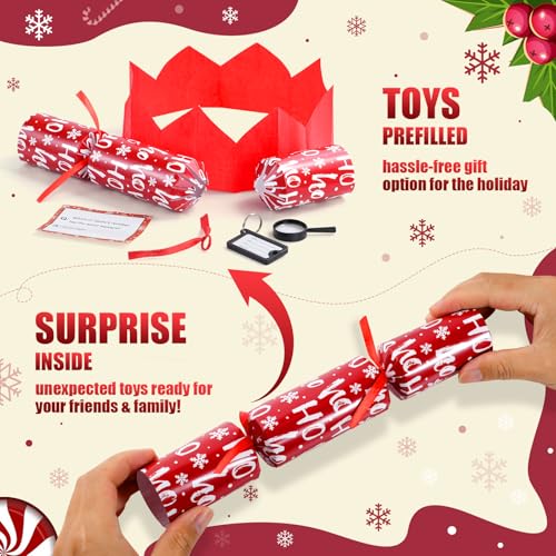 Zachely ZH24095 12 Pack Christmas Party Favors Non-Snap, Red And White Snowflake Design With Party Hat, Joke, Little Gifts, 6 Styles Christmas Party Crackers With Gifts For Kids And Adults Holiday Winter Dinners thumb #2