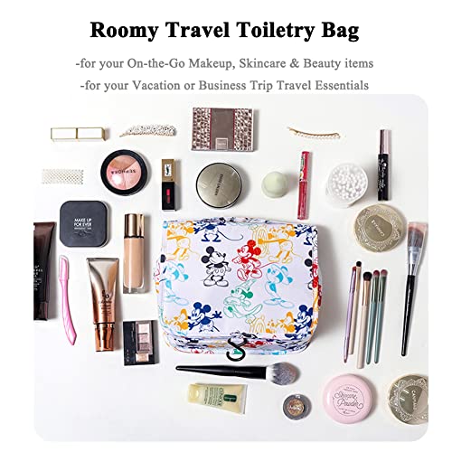 Finex Mickey Colorful Cartoon in White Background Toiletry Shower Bag with Handle and Hanging Hook for Travel Skincare Cosmetic Makeup Tools
