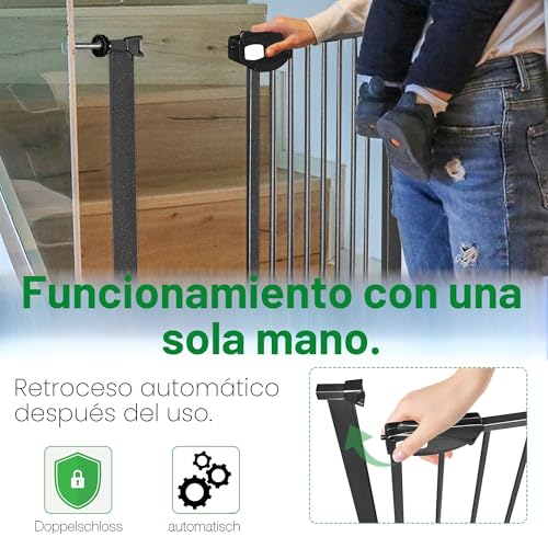 Miniatura 6 de Uisebrt Rejilla De Protección Para Escaleras Sin Perforación, Para Niños, 105-115 Cm De Ancho, Cierre Automático, Apertura Con Una Sola Mano, De Metal, Color Negro
