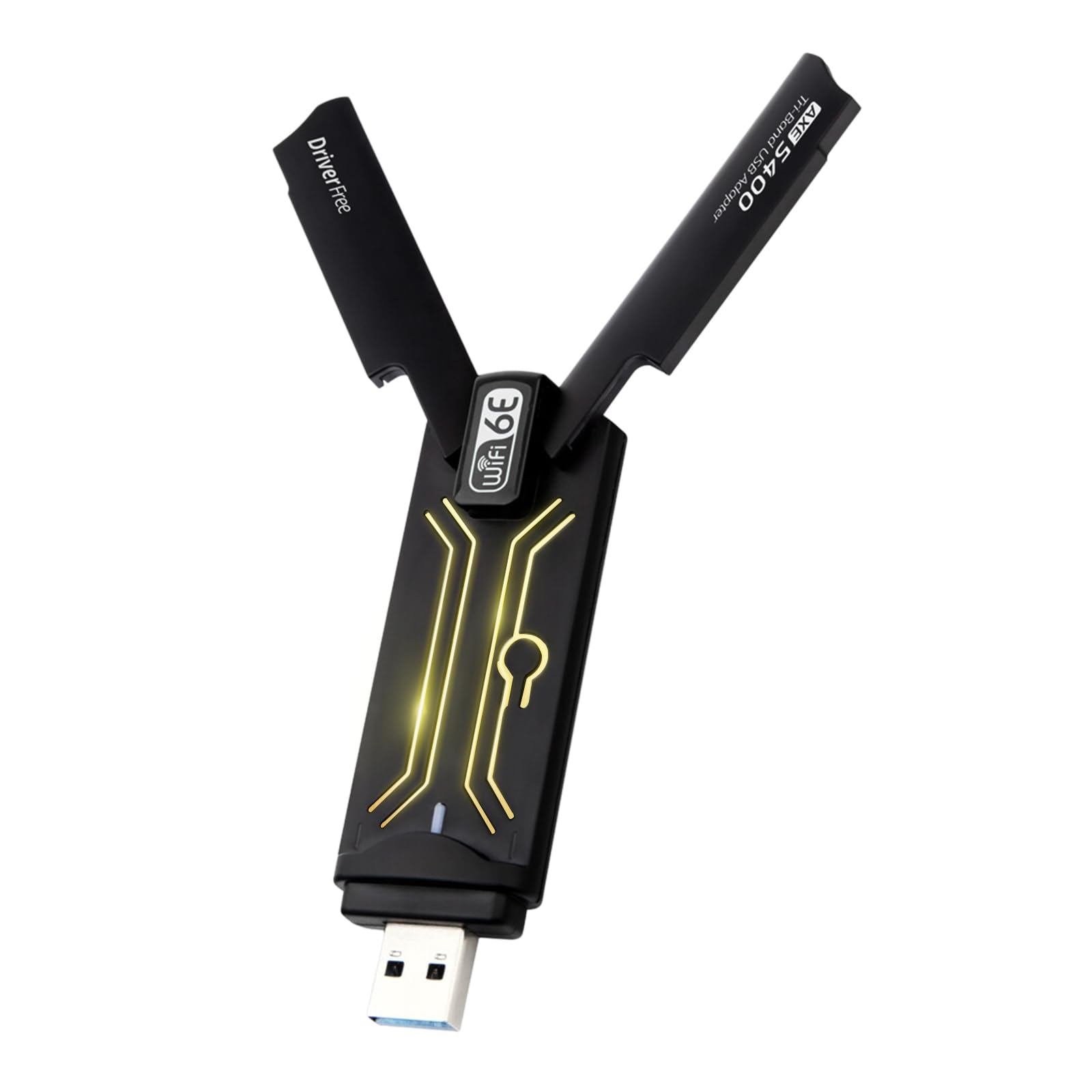USB WiFi 6E Adapter，AX5400Mbps Tri Band 2.4GHz/ 5GHz/6GHz Wireless Network Adapter for PC，USB 3.0，Supports Windows 10/11, Black, WD-AXE5400F