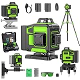 Kreuzlinienlaser Grün 16 Linien Nivellierlaser, 4 x 360 ° Laser Wasserwaage, Linienlaser Kreuzlaser Selbstnivellierend für Innenbereich Baustelle, 2 x Batterie Vermessungskabine (mit Stativ)