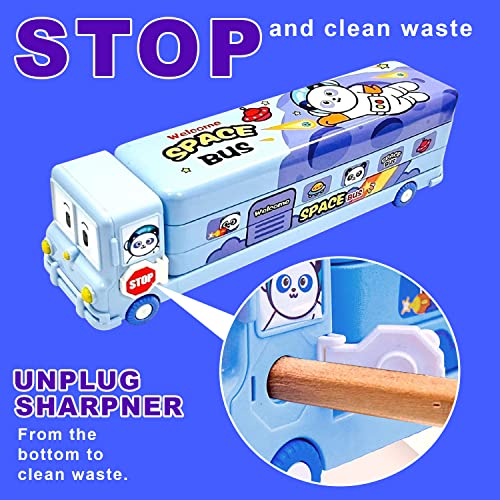 Image of Party Propz School Bus Pencil Box Boys - Pack Of 2 Compass Box With Wheel, Stylish School Bus Pencil Box For Boys, Pencil Box Bus Toys For Kids 3+ Years Can Also Be Used As Kids Geometry Box, Blue