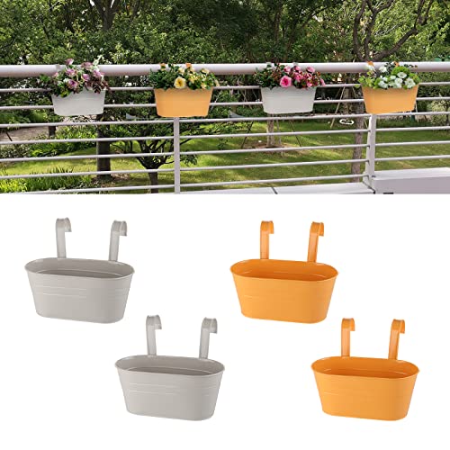 4 Pack Rail Planter 11 Inch Balcony Planters Railing Hanging Flower Pot For Outside Metal Iron Fence Planter With Detachable Hooks Holes Flower Boxes For Deck Railings Planter Boxes Outdoor Indoor #TOP27