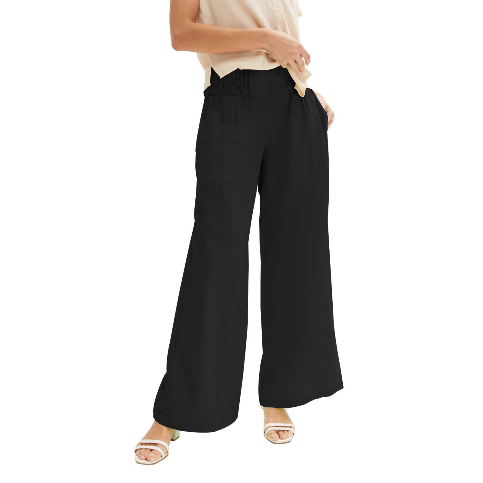 Generic Womens Summer Drawstring Waist Wide Leg Cotton Loose Linen Palazzo Pants Plus Size Lightweight Lounge Pants with