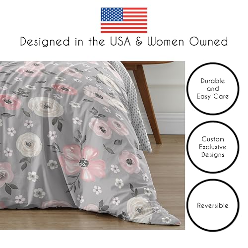Image of Sweet Jojo Designs 2-Piece Twin Comforter Set (Grey Watercolor Floral) for Girls, Teen Kids Bedding, Bed in a Bag incl. Blanket & Pillow Sham (Shabby Chic, Rose Flower, Farmhouse, Bohemian, Polka Dot)