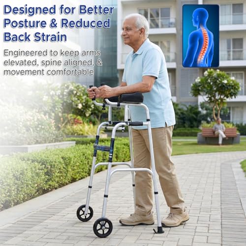 Image of KosmoCare Upright Walker With 5 inch Castors | Height Adjustable With Forearms | Folding for Elderly | Walking Aid for Adults