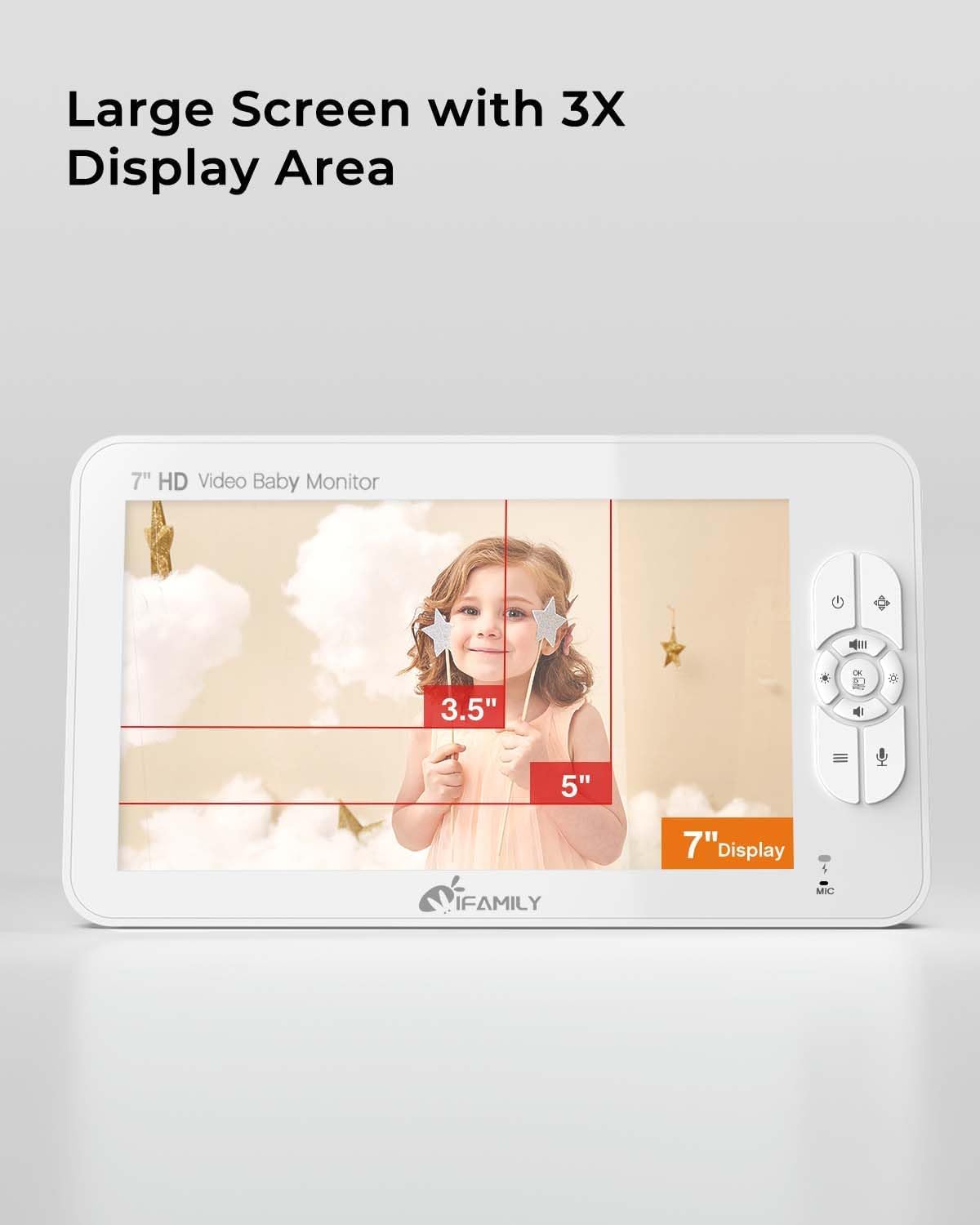 iFamily - Monitor grande de 7 pulgadas con 2 cámaras HD y audio, monitor de video HD 1080P, sin WiFi, a prueba de hackeos