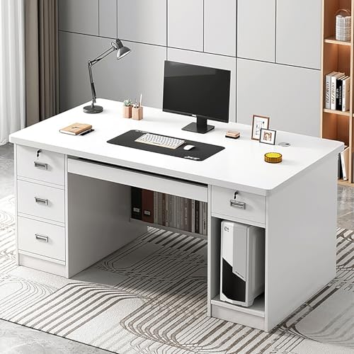 Genérico Escritorio de computadora con cajones de Almacenamiento y gabinete, Escritorio de Estudio de Madera, Mesa de Juego para Dormitorio, Sala de Estar (120 x 60 x 77 cm, blanco1)