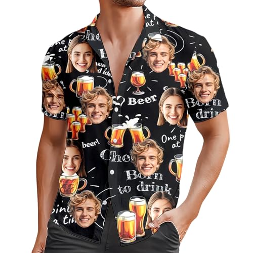Camisas Hawaianas Personalizadas para Hombre Camisa Hawaiana Foto de Cara Personalizada Hombres Camisa Casuales de Manga Corta con Botones Personalizadas para Playa Verano Estilo Tropical Camisetas
