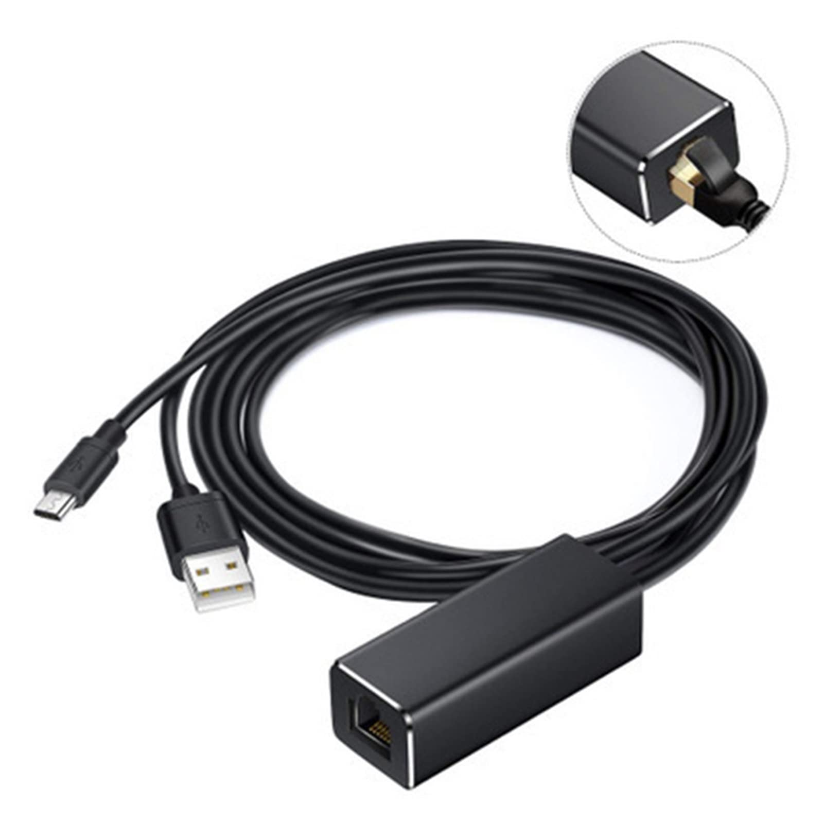 EVURU Nuevo 1m 3 en 1 Micro USB A Rj45 Adaptador Ethernet Compatible with el Fuego televisión Stick 480Mbps LAN Tarjeta de Red con USB Fuente de alimentación 100M Ethernet