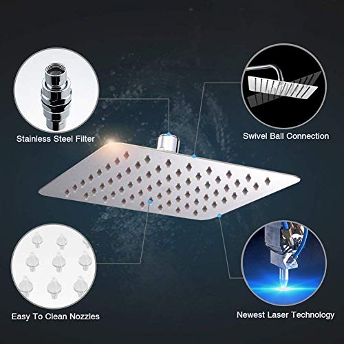 Image of TOSCH Mirror Stainless Steel 304 Square Ultra Slim High Pressure Rainfall Shower Head for bathroom Chrome Finish (12 INCH) (WITHOUT SHOWER ARM)