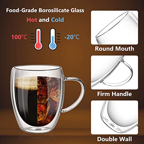 Nuscen Set of 4 Double Walled Glass Coffee Mugs,350ml Heat Resistant Espresso Cups for Cappuccino Macchiato, Tea, Milk, Juice - Image 3