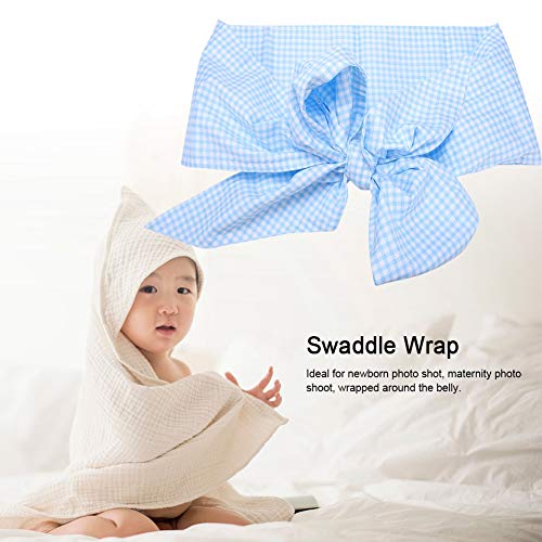 Image of Zerodis Baby Swaddle Wrap Sash, Cotton Maternity Bowknot Newborn Infant Blanket for Photo Stretch Wrap Swaddle Blanket Receiving Blanket (Light Blue Plaid)