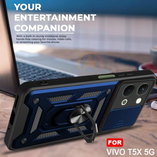 Image of Armor Bumper Back Cover Case for iQOO Z11X / Vivo T5X / Vivo Y51 Pro 5G | Rotating Camera Cover, Ring Holder & Kickstand | Heavy Duty & 360 Degree Protection Back Cover (Blue)