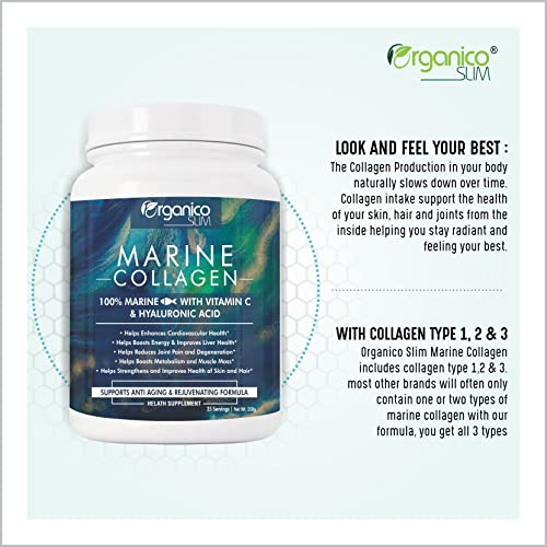 Organicoslim Marine Collagen Powder with Vitamin C & Hyaluronic Acid | For Hair and Skin Health | Metabolism Booster and for Muscle Health | 250 gm - Image 6