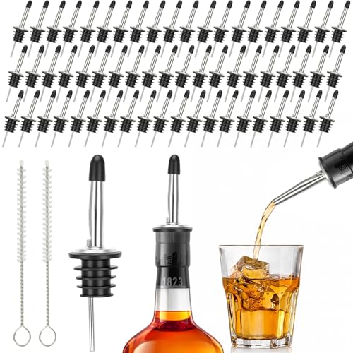 60 PACK Liquor Pour Spout Speed Pourers for Liquor Bottles Alcohol Oil Vinegar and Wine, Bar accessories, Stainless Steel Pourers for Bartending with Dust Caps
