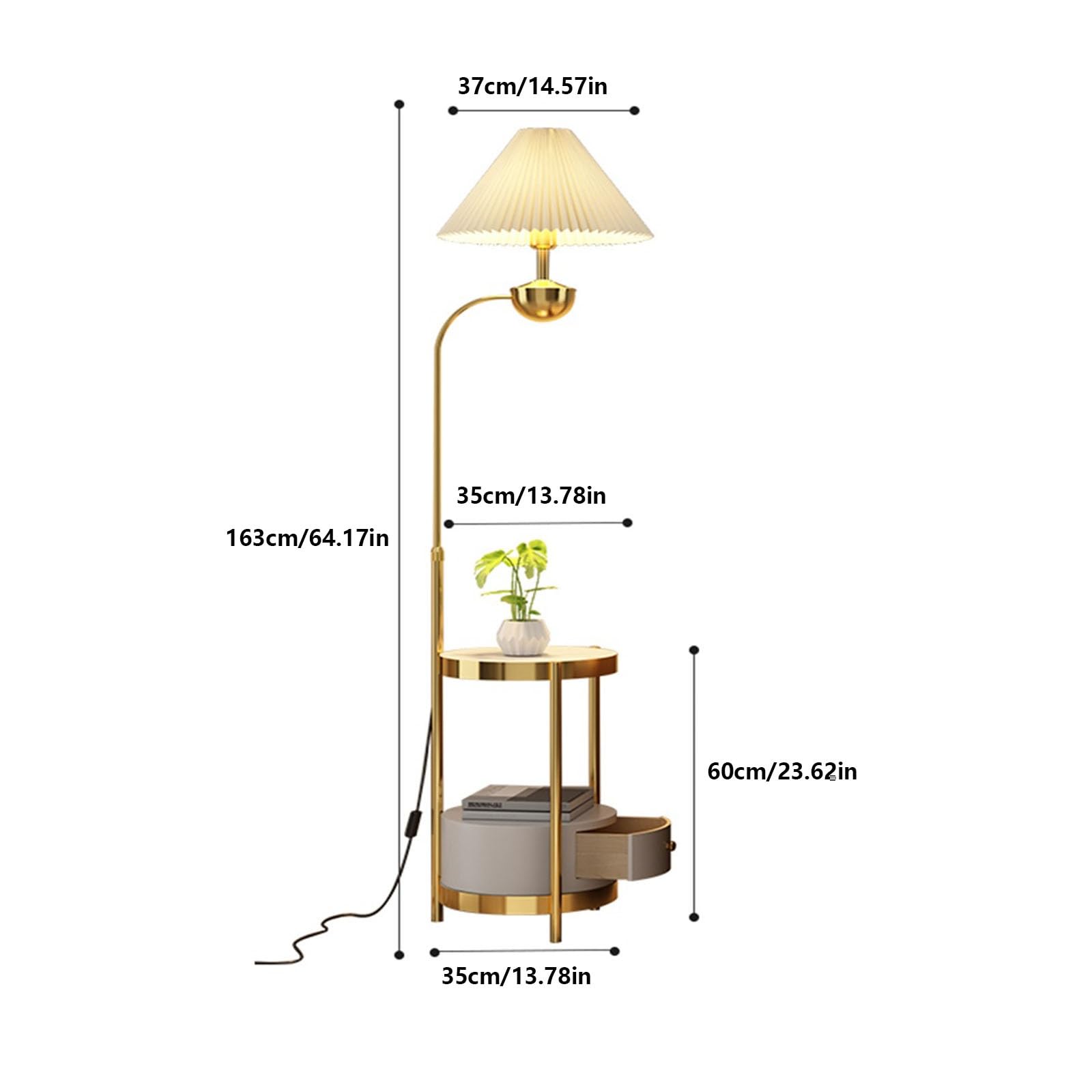 Nowoczesna lampa podłogowa ze stołem, wąski stolik końcowy z zamontowaną lampą z portami USB, rustykalny stolik boczny z szufladami do przechowywania, stolik nocny do salonu, dekoracja sypialni (nr