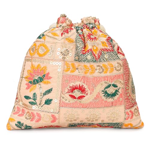 Image of LONGING TO BUY Indian Ethnic Pearls & Sequence Potli Bag for Women, Wedding Potli Bag and For Ethnic Wear