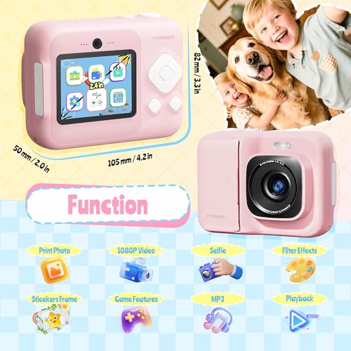 Image of Instant Print Camera for Kids, Christmas Birthday Gifts for Girls Boys Age 3-12, TYPONOS Kids Cameras, Portable Toy Camera for 3 4 5 6 7 8 9 10 Year Old Girl with 32GB SD Card, Pink