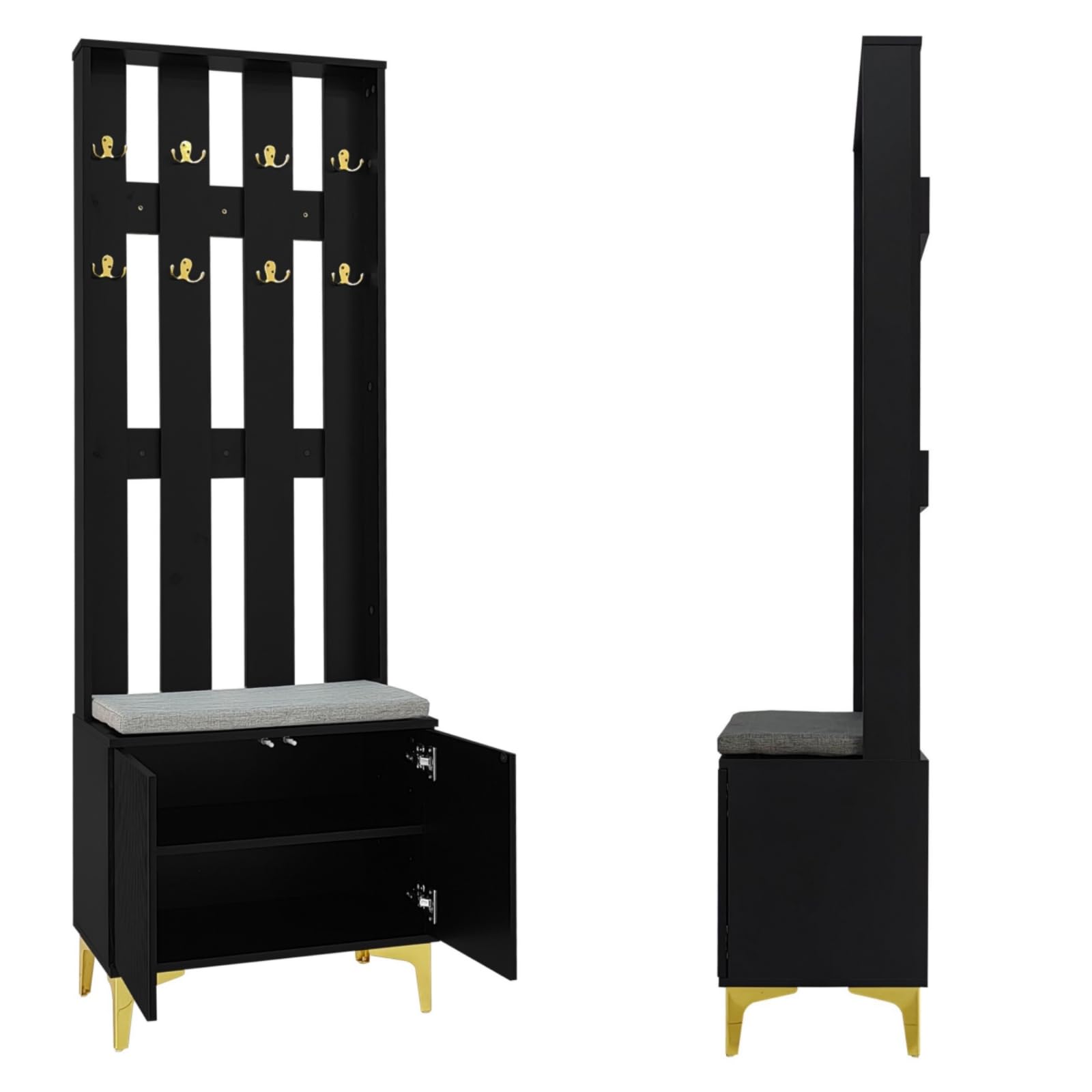 KOMHTOM Vestiaire d'entrée avec Crochets et Banc à Chaussures Casier vestiaire avec Armoire à Chaussures, Meubles pour entrée Modernes (A-Noir)